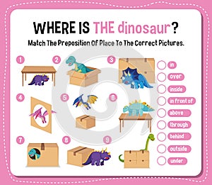 Preposition wordcard with dinosaurs and boxes