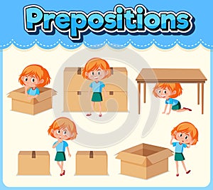 Preposition wordcard with girl and box