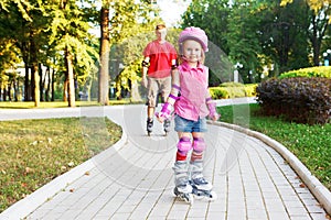 Preschool beginner in roller skates