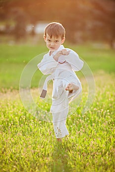 Preschool boy practicing karate