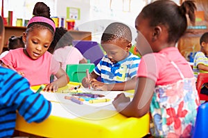 Preschool class in South African township, close-up photo