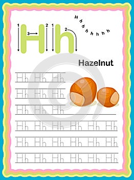 Preschool Colorful letter H Uppercase and Lowercase Tracing alphabets start with Vegetables and fruits daily writing practice