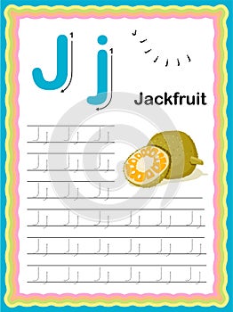 Preschool Colorful letter J Uppercase and Lowercase Tracing alphabets start with Vegetables and fruits daily writing practice