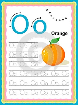 Preschool Colorful letter O Uppercase and Lowercase Tracing alphabets start with Vegetables and fruits daily writing practice