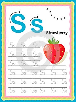 Preschool Colorful letter S Uppercase and Lowercase Tracing alphabets start with Vegetables and fruits daily writing practice