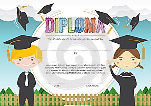 Preschool Elementary School Kids Diploma Certificate.