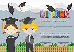 Preschool Elementary School Kids Diploma Certificate Background Design Template