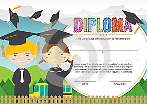 Preschool Elementary School Kids Diploma Certificate Background Design Template