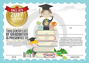 Preschool Elementary School Kids Diploma Certificate Background Design Template