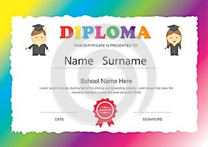 Preschool kids elementary school diploma certificate design
