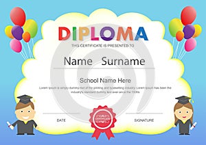 Preschool kids elementary school diploma certificate design temp