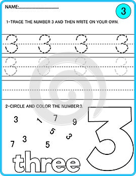 Preschool worksheet trace numbers. Basic writing and learning practices