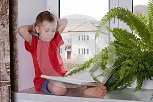 Preschooler boy reading a book