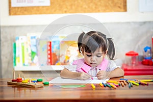 Preschooler child girl drawing and coloring