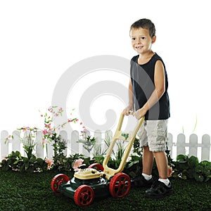 Preschooler Mowing photo