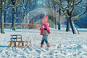 Preschooler in a snowy park