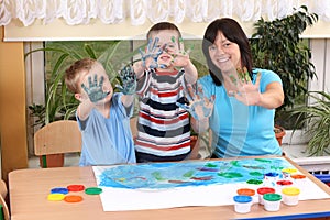 Preschoolers and fingerpainting
