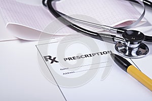 Prescription form with stethoscope