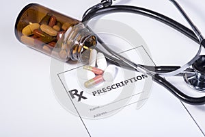 Prescription form with stethoscope