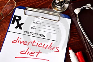 Prescription form with words diverticulitis diet