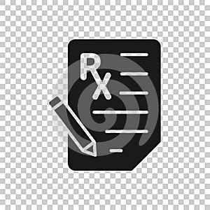 Prescription icon in flat style. Rx document vector illustration on white isolated background. Paper business concept