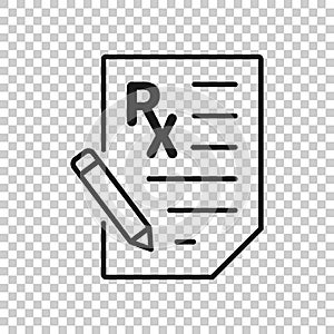 Prescription icon in flat style. Rx document vector illustration on white isolated background. Paper business concept