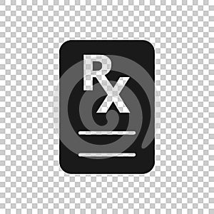 Prescription icon in flat style. Rx document vector illustration on white isolated background. Paper business concept