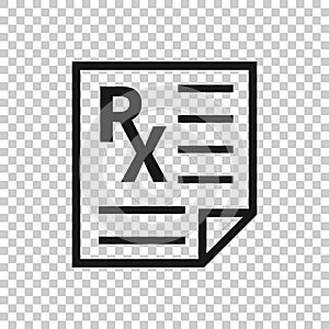 Prescription icon in flat style. Rx document vector illustration on white isolated background. Paper business concept