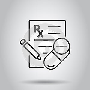 Prescription icon in flat style. Rx document vector illustration on white isolated background. Paper business concept