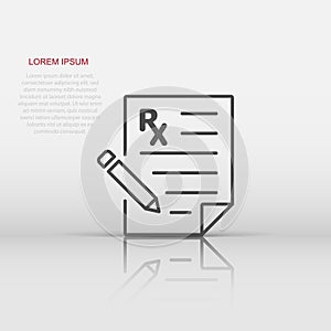 Prescription icon in flat style. Rx document vector illustration on white isolated background. Paper business concept