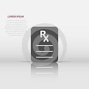 Prescription icon in flat style. Rx document vector illustration on white isolated background. Paper business concept