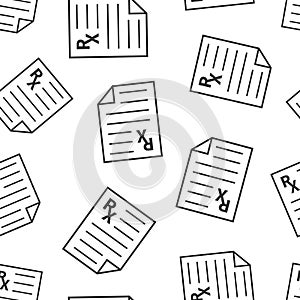 Prescription icon in flat style. Rx document vector illustration on white isolated background. Paper seamless pattern business