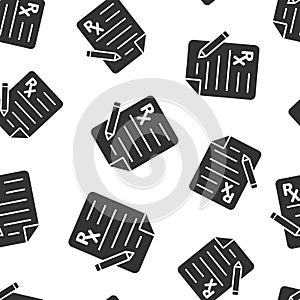 Prescription icon in flat style. Rx document vector illustration on white isolated background. Paper seamless pattern business