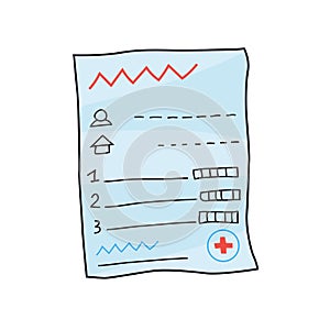 Prescription pad. Medical prescription. Cartoon illustration.