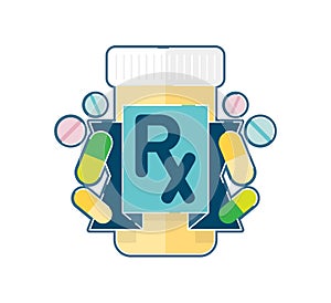 Prescription pharmaceutical medicine pills with Rx symbol photo