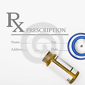Prescription, pills and stethoscope