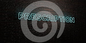 PRESCRIPTION -Realistic Neon Sign on Brick Wall background - 3D rendered royalty free stock image