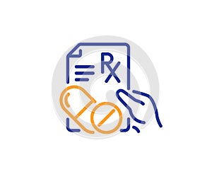 Prescription Rx recipe line icon. Medicine drugs pills sign. Vector photo