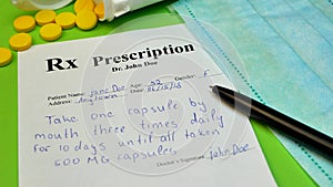 Prescription for tablet pills or drugs