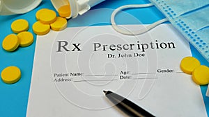 Prescription for tablet pills or drugs
