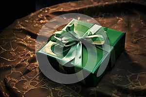Present adorned with a green ribbon. Generative AI