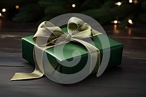 Present adorned with a green ribbon. Generative AI