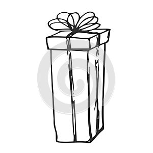 Present box hand drawn sketch style icon. Gift, surprise doodle drawn concept. Vector illustration