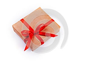 Present box with red bow on white background