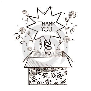 Present box with thank you sign.