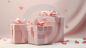 Present boxes Valentine day holiday background, copy space. Gifts shopping