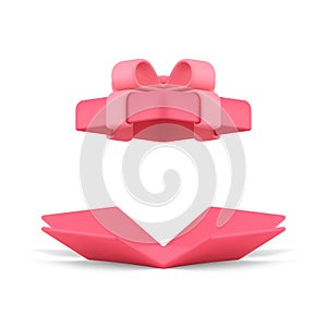 Present container open package pink wrapped gift box with open lid 3d icon realistic vector