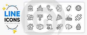 Present, Employee benefits and Place line icons. For web app. Vector