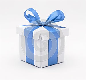 Present Gift Box with Blue Bow isolated on white background