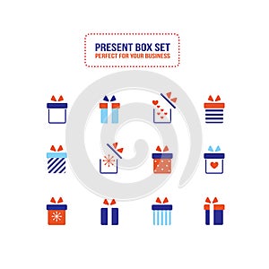 Present gift box icon Christmas New Year set